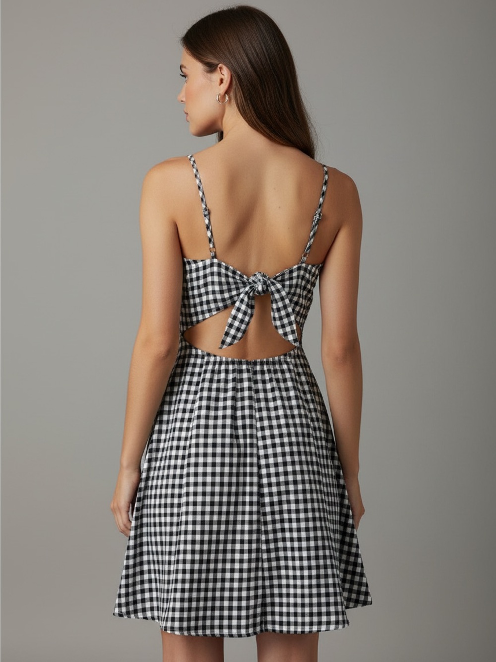 SHEIN Black & White Gingham Twist-Front Mini Dress - Picture 2 of 4